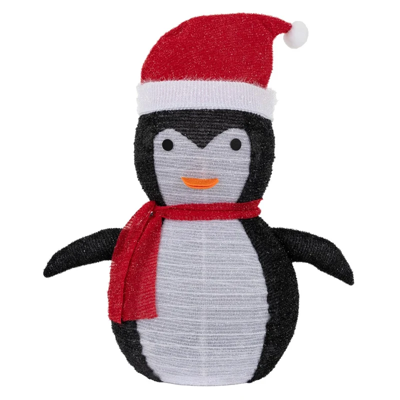 LED Weihnachtspinguin 68cm hoch mit Mütze und Schal Gartenfigur Weihnachtsdeko mit 30 warmweißen LEDs