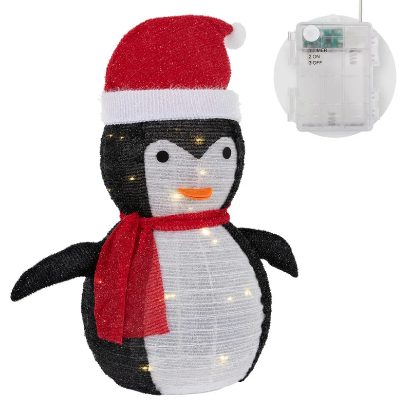 LED Weihnachtspinguin 68cm hoch mit Mütze und Schal Gartenfigur Weihnachtsdeko mit 30 warmweißen LEDs