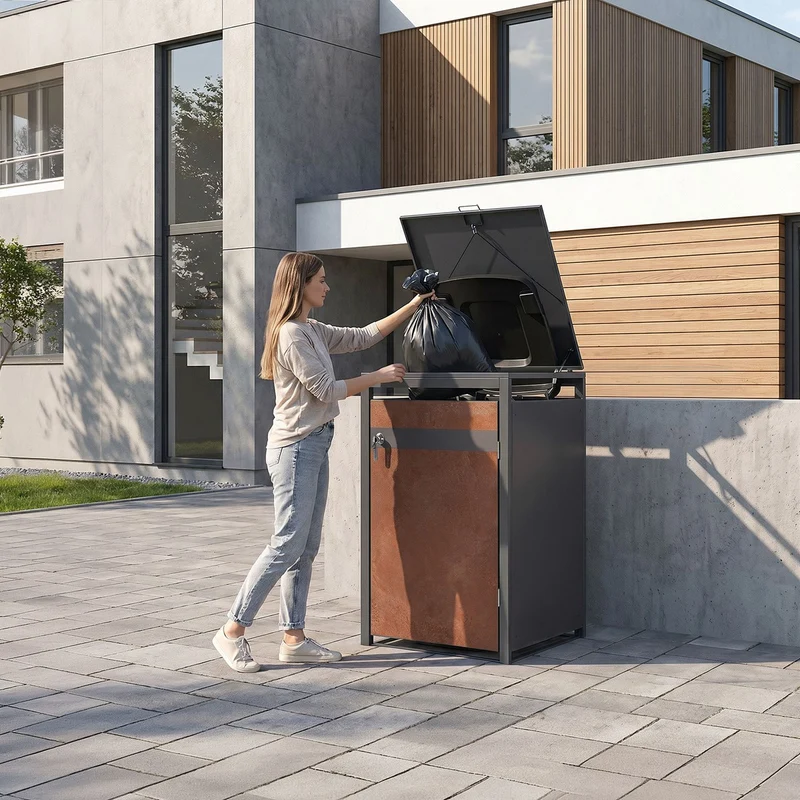 Mülltonnenbox 1er bis 240L 68x80x120 cm aus Stahl in Rostoptik ML-Design