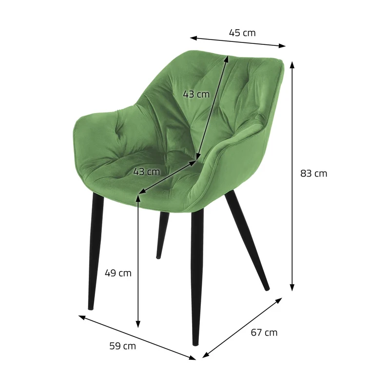 Esszimmerstuhl 6er Set Große Rauten Steppung mit Rücken- und Armlehnen Salbei Küchenstuhl mit Microfaser-Samtbezug ML-Design