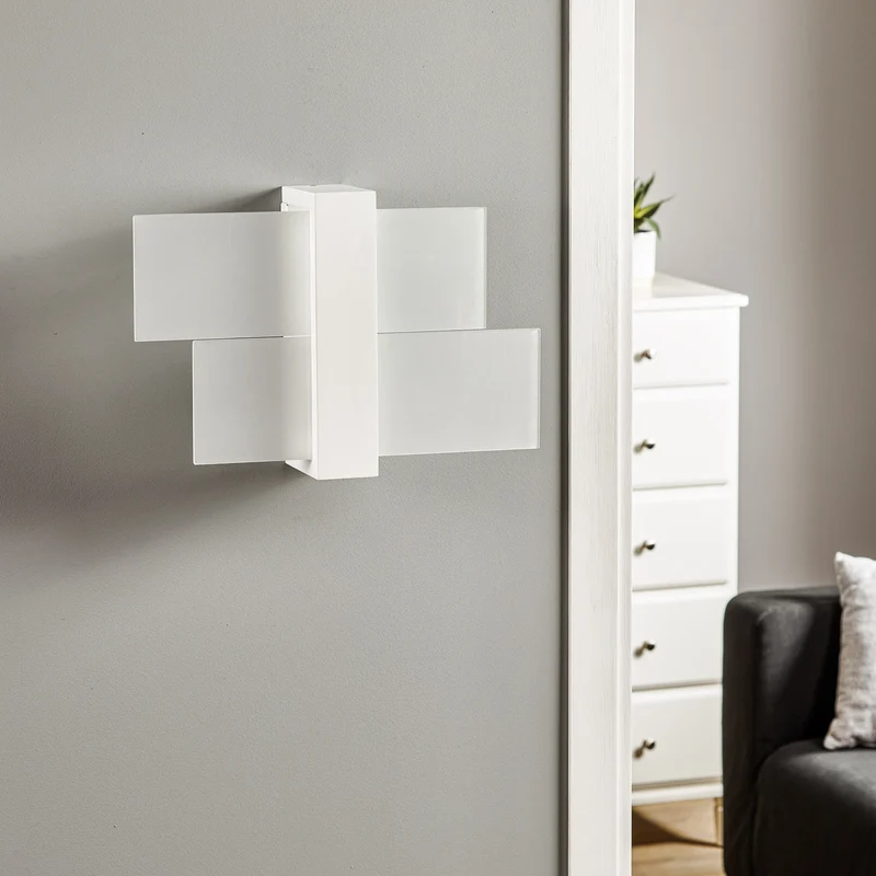 B-Ware Wandleuchte Wandlampe Glas weiß Shifted 1 Leuchte Beleuchtung Holz Modern