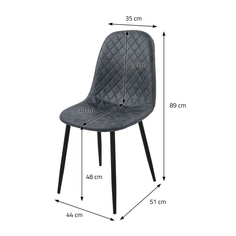 Esszimmerstuhl 4er Set Rauten Steppung mit Rückenlehne Anthrazit Küchenstuhl mit Kunstleder Bezug ML-Design