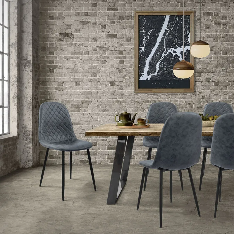 Esszimmerstuhl 4er Set Rauten Steppung mit Rückenlehne Anthrazit Küchenstuhl mit Kunstleder Bezug ML-Design