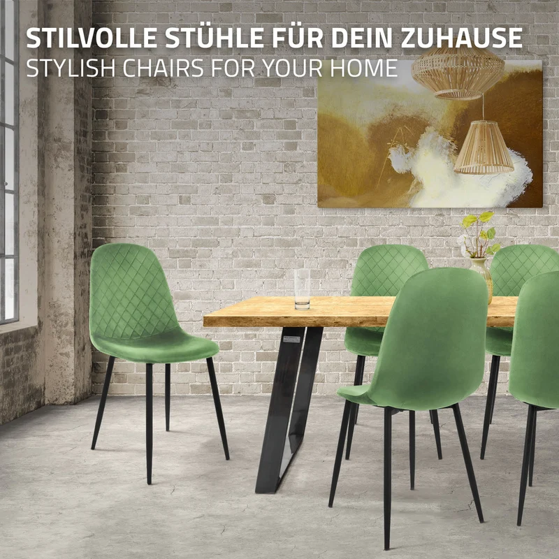 Esszimmerstuhl 4er Set mit Rückenehne Salbei Küchenstuhl mit Microfaser-Samtbezug ML-Design