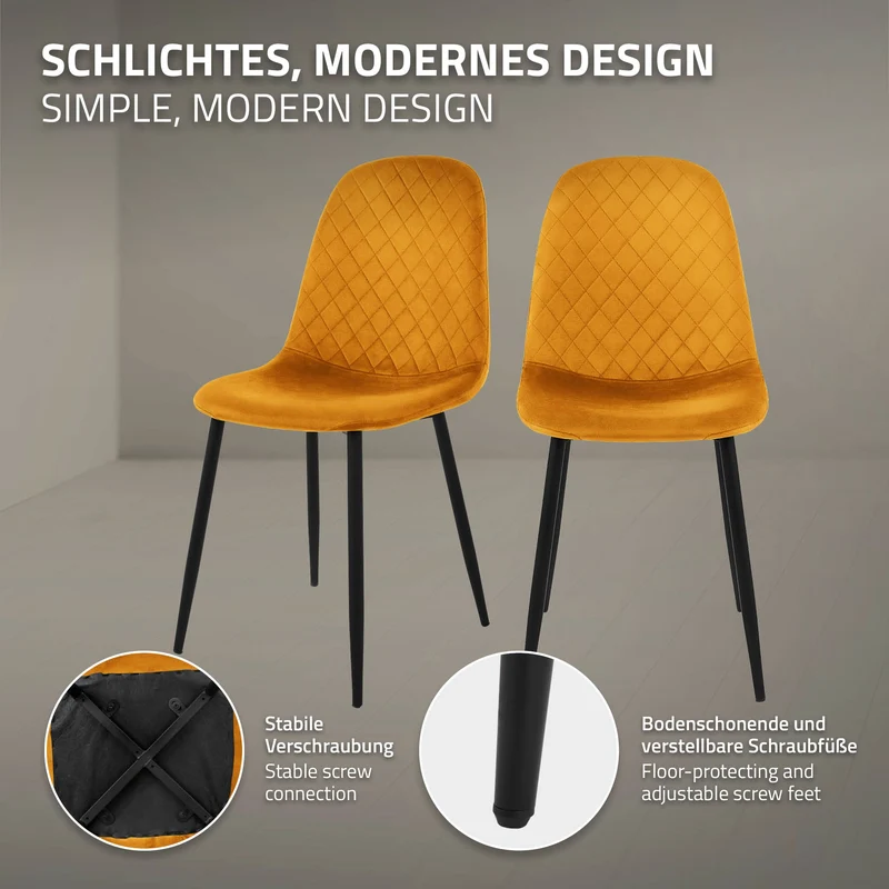 Esszimmerstuhl 4er Set mit Rückenlehne Senfgelb Küchenstuhl mit Microfaser-Samtbezug ML-Design
