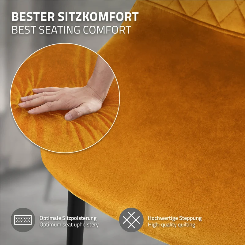 Esszimmerstuhl 4er Set mit Rückenlehne Senfgelb Küchenstuhl mit Microfaser-Samtbezug ML-Design
