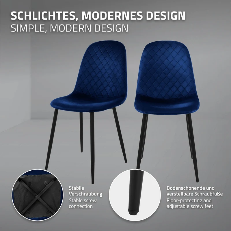 Esszimmerstuhl 4er Set mit Rückenlehne Dunkelblau Küchenstuhl mit Microfaser-Samtbezug ML-Design