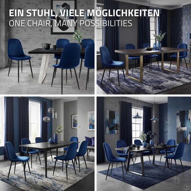 Esszimmerstuhl 4er Set mit Rückenlehne Dunkelblau Küchenstuhl mit Microfaser-Samtbezug ML-Design