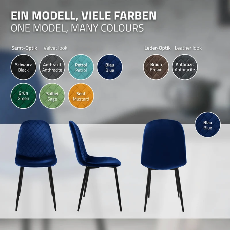 Esszimmerstuhl 4er Set mit Rückenlehne Dunkelblau Küchenstuhl mit Microfaser-Samtbezug ML-Design