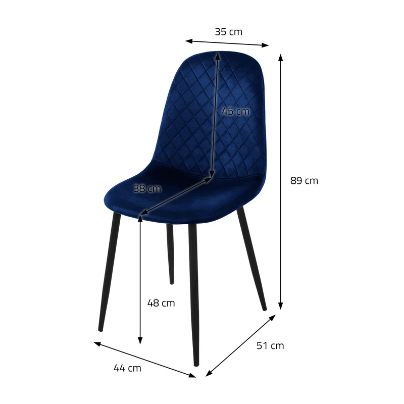 Esszimmerstuhl 4er Set mit Rückenlehne Dunkelblau Küchenstuhl mit Microfaser-Samtbezug ML-Design