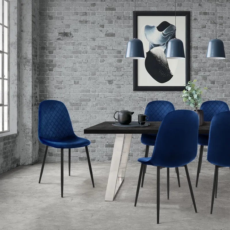 Esszimmerstuhl 4er Set mit Rückenlehne Dunkelblau Küchenstuhl mit Microfaser-Samtbezug ML-Design