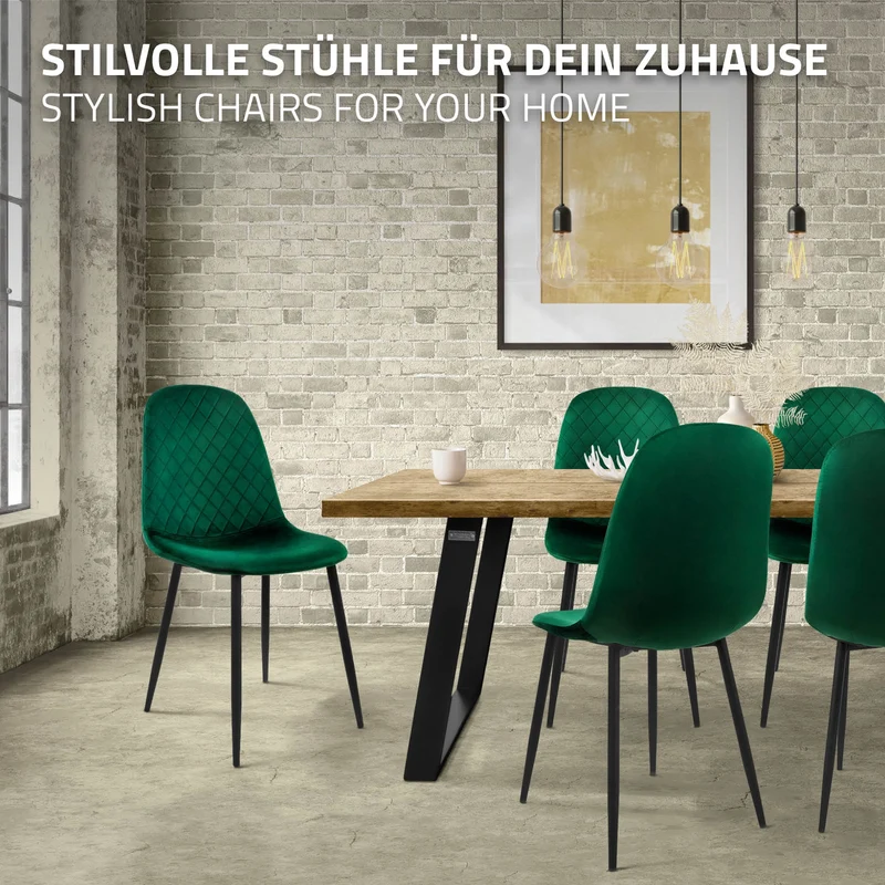 Esszimmerstuhl 4er Set mit Rückenlehne Dunkelgrün Küchenstuhl mit Microfaser-Samtbezug ML-Design