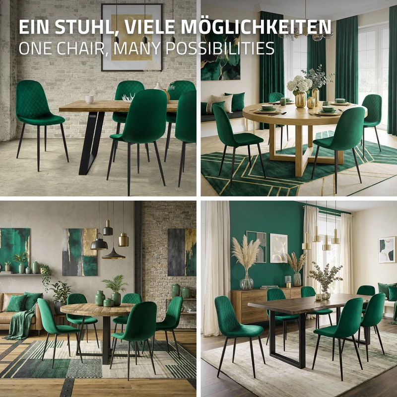 Esszimmerstuhl 4er Set mit Rückenlehne Dunkelgrün Küchenstuhl mit Microfaser-Samtbezug ML-Design