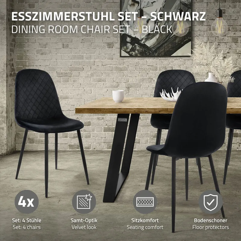 Esszimmerstuhl 4er Set mit Rückenlehne Schwarz Küchenstuhl mit Microfaser-Samtbezug ML-Design
