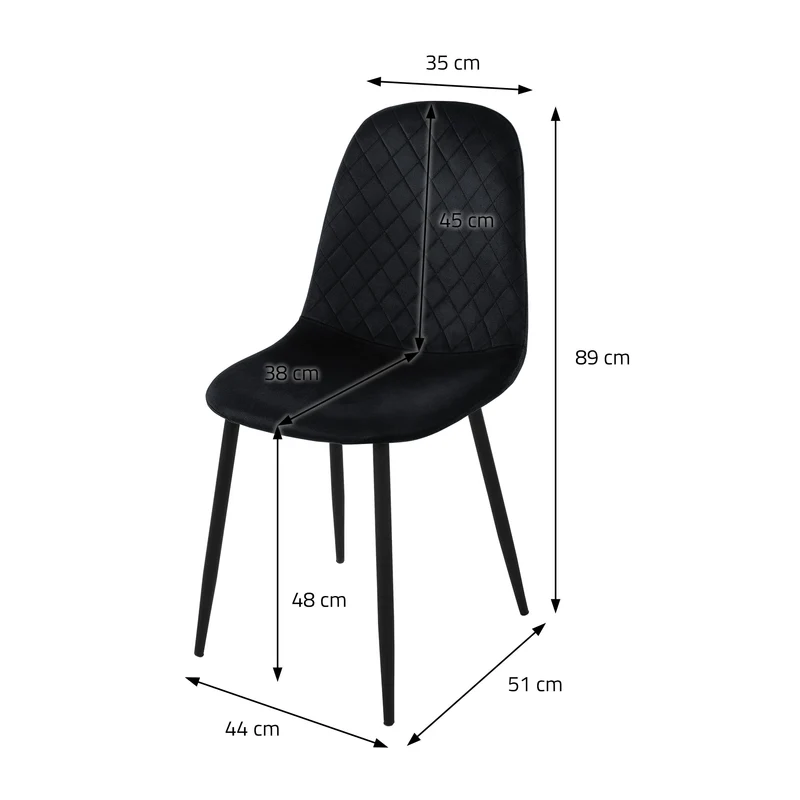 Esszimmerstuhl 4er Set mit Rückenlehne Schwarz Küchenstuhl mit Microfaser-Samtbezug ML-Design