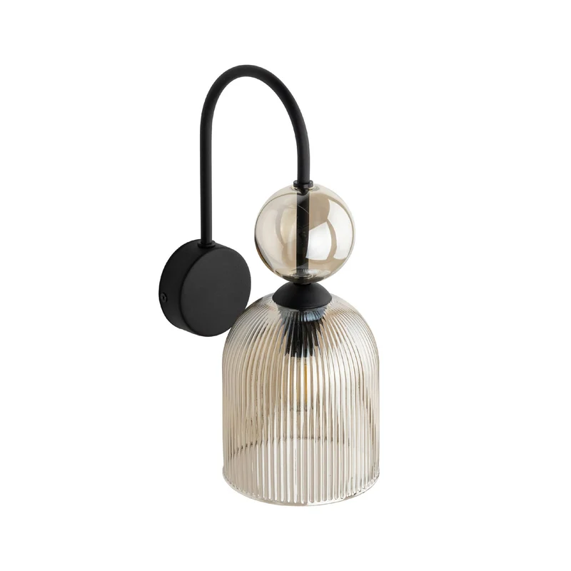 B-Ware Sophia Wandleuchte Wandlampe Glas Metall cognac schwarz Lampe Leuchte LED E14252