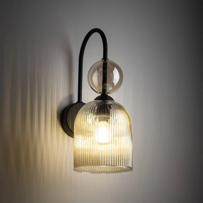 B-Ware Sophia Wandleuchte Wandlampe Glas Metall cognac schwarz Lampe Leuchte LED E14252