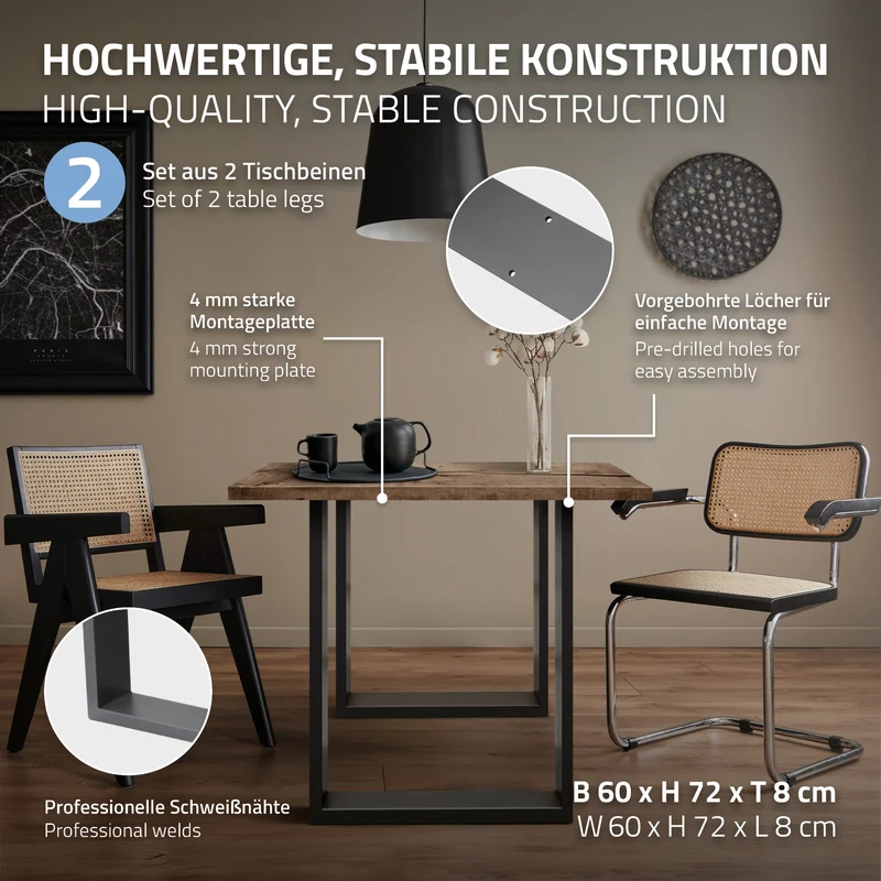 2x Tischbeine Tischkufen aus Vierkantprofilen 60x72 cm Anthrazit pulverbeschichtete Stahl