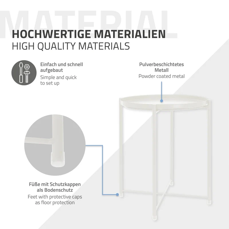 Beistelltisch rund Ø42x52 cm Weiß aus Metall mit Tablett ML-Design