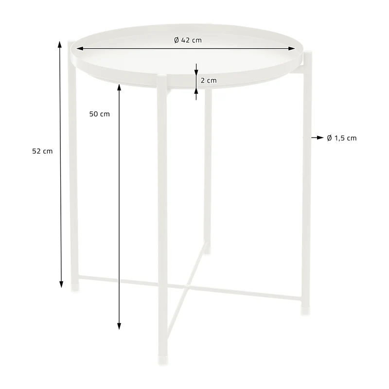 Beistelltisch rund Ø42x52 cm Weiß aus Metall mit Tablett ML-Design
