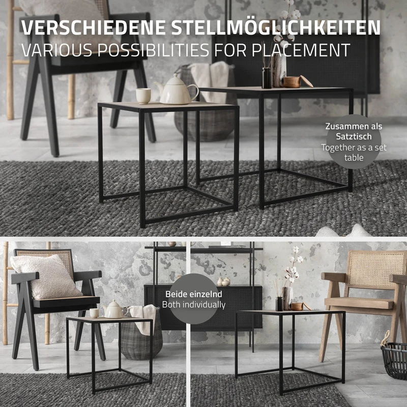 Beistelltisch 2er Set Schwarz/Eichenoptik aus Metall ML-Design