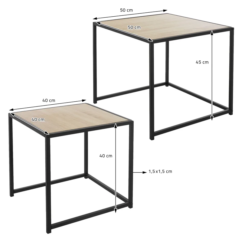 Beistelltisch 2er Set Schwarz/Eichenoptik aus Metall ML-Design