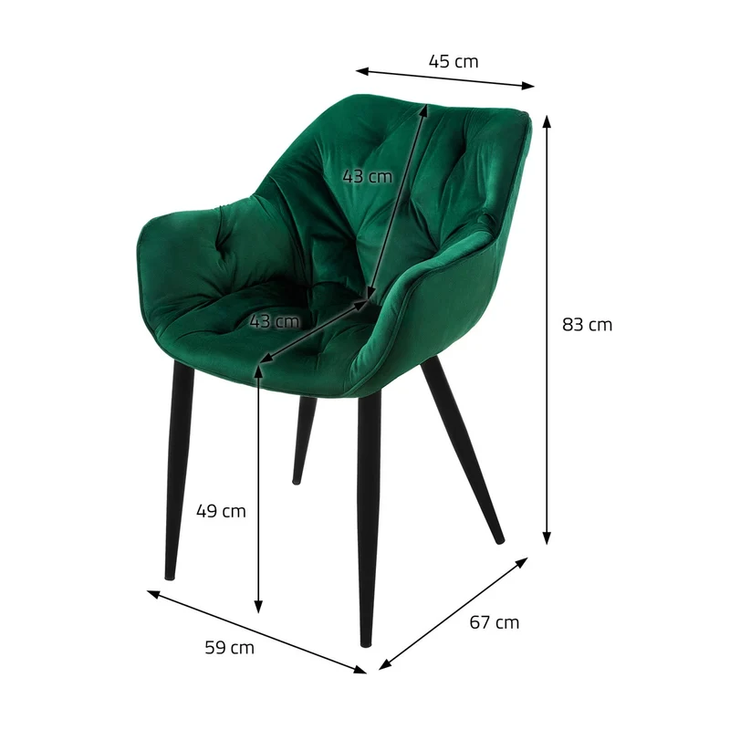 Esszimmerstuhl 4er Set Große Rauten Steppung mit Rücken- und Armlehnen Dunkelgrün Küchenstuhl mit Microfaser-Samtbezug ML-Design
