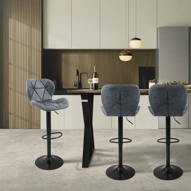 Barhocker 2er Set Anthrazit Kunstlederbezug mit Rückenlehne und Fußstütze höhenverstellbar 59-79cm ML-Design