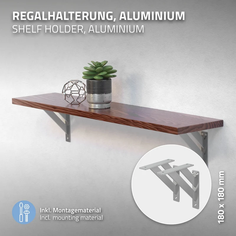 Wandkonsole Regalhalterung 2er Set 180 x 180 mm Silber aus Aluminium ML-Design