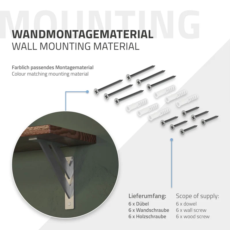 Wandkonsole Regalhalterung 2er Set 180 x 180 mm Silber aus Aluminium ML-Design