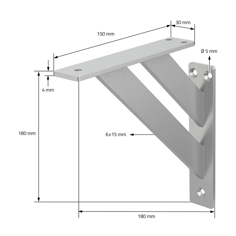 Wandkonsole Regalhalterung 2er Set 180 x 180 mm Silber aus Aluminium ML-Design