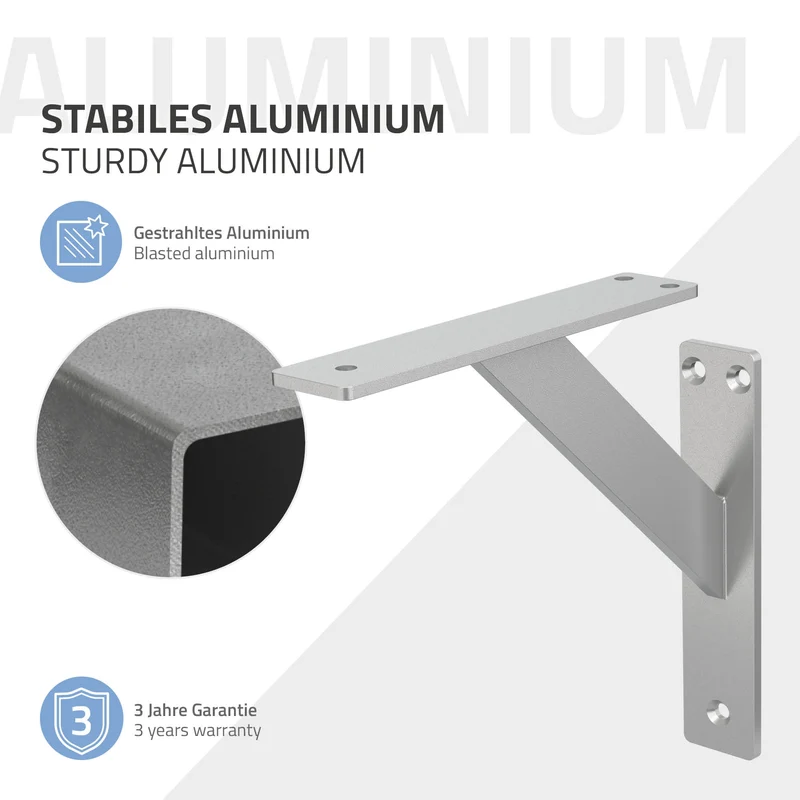 Wandkonsole Regalhalterung 2er Set 180 x 180 mm Silber aus Aluminium ML-Design