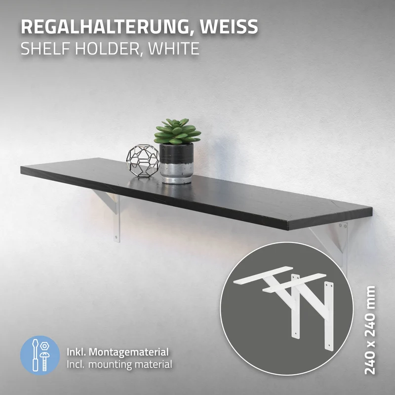 Wandkonsole Regalhalterung 2er Set 240 x 240 mm Weiß aus Aluminium ML-Design