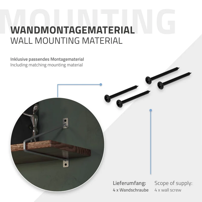 Wandkonsole Regalhalterung 2er Set 265 x 180 mm Grau aus Stahl ML-Design