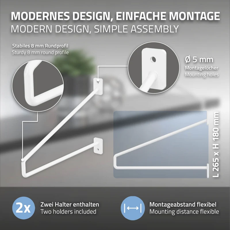 Wandkonsole Regalhalterung 2er Set 265 x 180 mm Weiß aus Stahl ML-Design