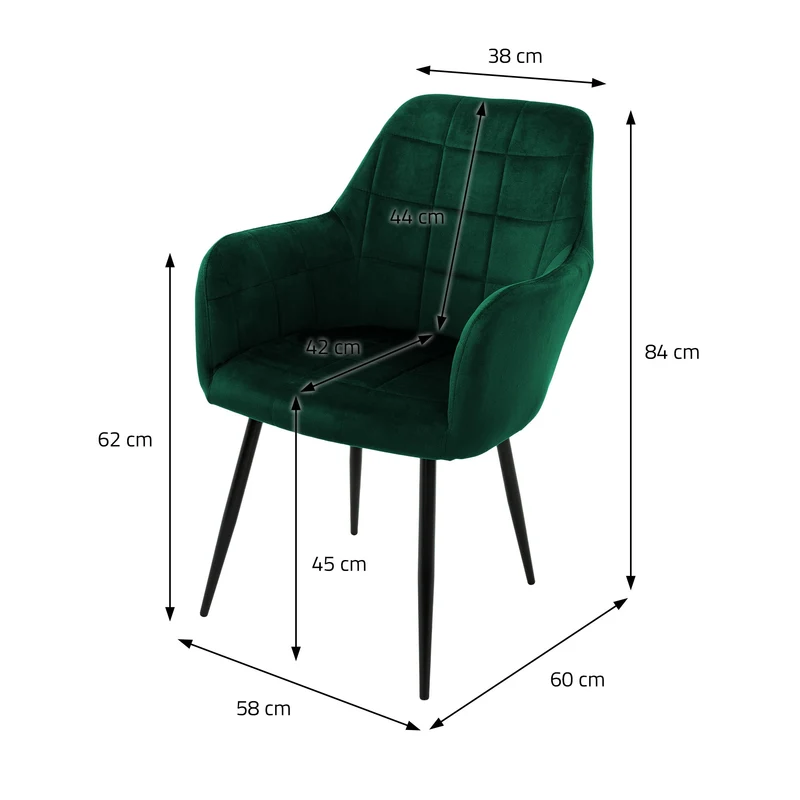 Esszimmerstuhl 2er Set Quadrat Steppung mit Rücken- und Armlehnen Dunkelgrün Küchenstuhl mit Microfaser-Samtbezug ML-Design