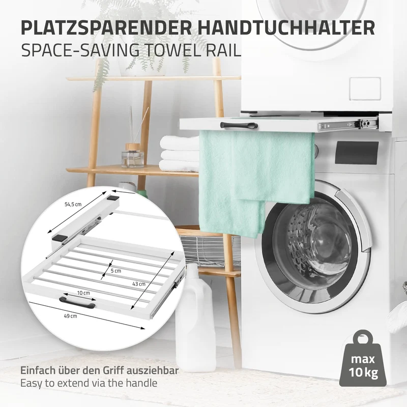 Zwischenbaurahmen für Waschmaschine Verbindungsrahmen mit ausziehbarer Wäscheleine 60,5x54,5 cm in Weiß ML-Design