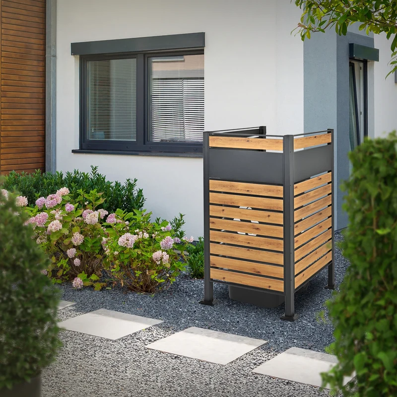 Mülltonnenzaun 91x91x150 cm Anthrazit/Holzoptik aus Stahl ML-Design