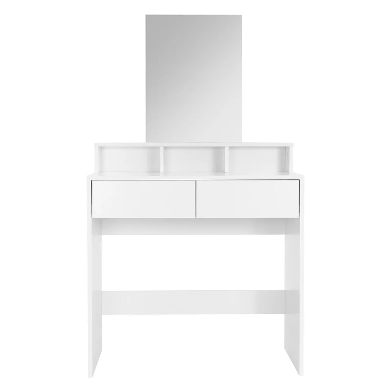 Schminktisch Frisiertisch 80x40x140 cm in Weiß mit Spiegel, 2 Schubladen, 3 Ablagen & Hocker ML-Design