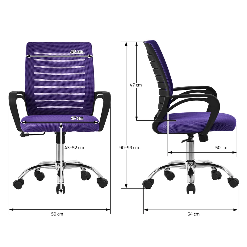 Ergonomischer Bürostuhl mit Armlehnen Netzgewebe Lila mit Rollen ML-Design