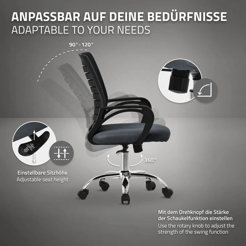 Ergonomischer Bürostuhl mit Armlehnen Netzgewebe Grau mit Rollen ML-Design