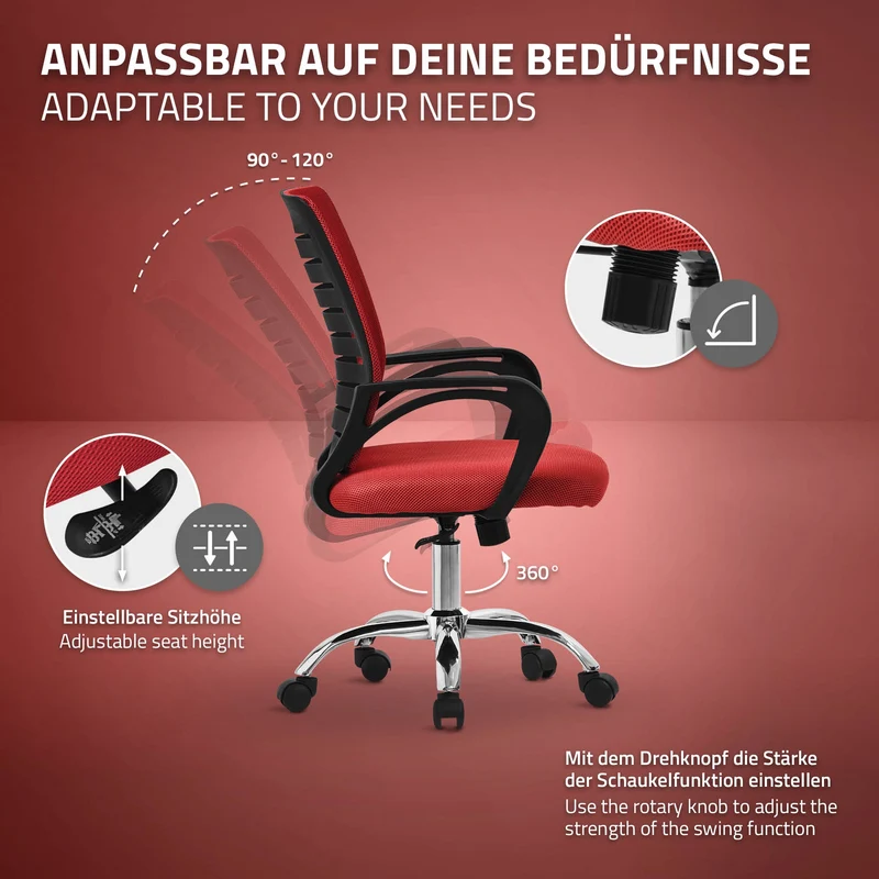 Ergonomischer Bürostuhl mit Armlehnen Netzgewebe Rot mit Rollen ML-Design