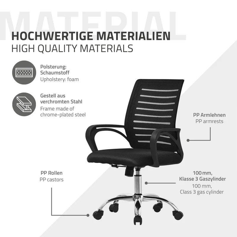 Ergonomischer Bürostuhl mit Armlehnen Netzgewebe Schwarz mit Rollen ML-Design