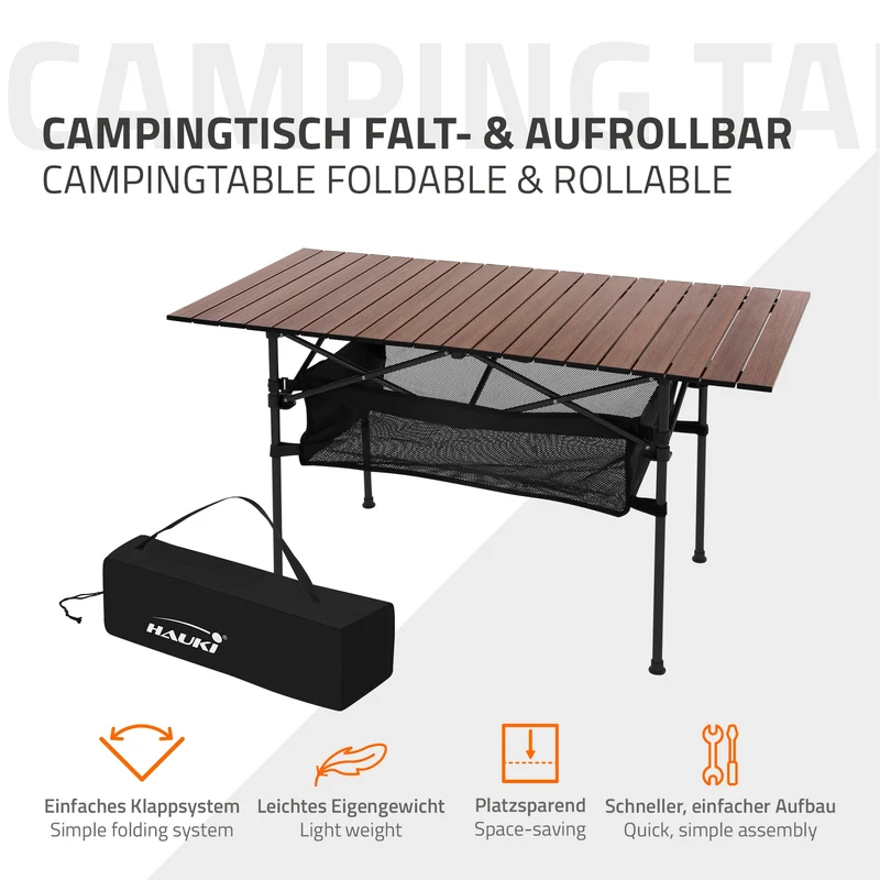 Campingtisch klappbar 118x55x64,5 cm Braun aus Aluminium Hauki