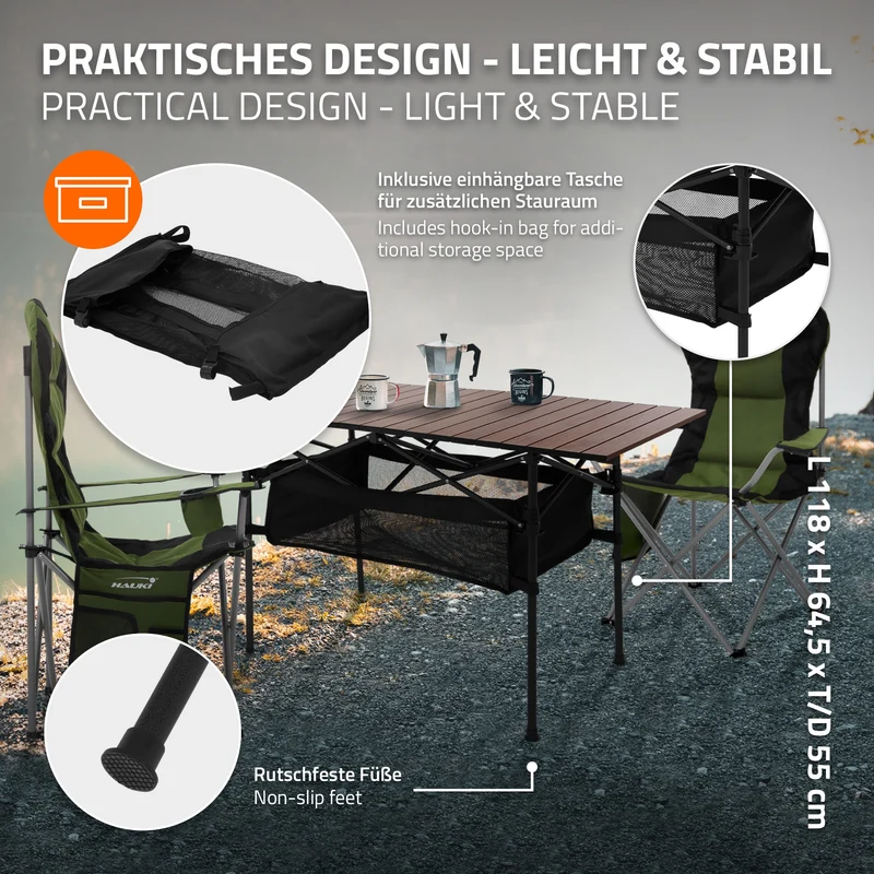 Campingtisch klappbar 118x55x64,5 cm Braun aus Aluminium Hauki