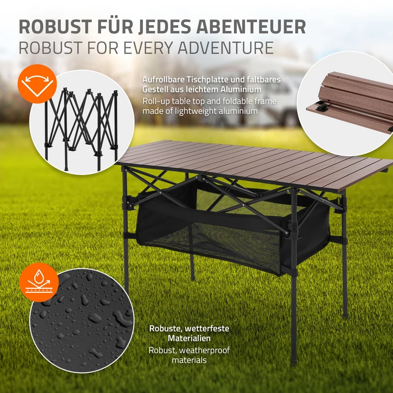 Campingtisch klappbar 118x55x64,5 cm Braun aus Aluminium Hauki