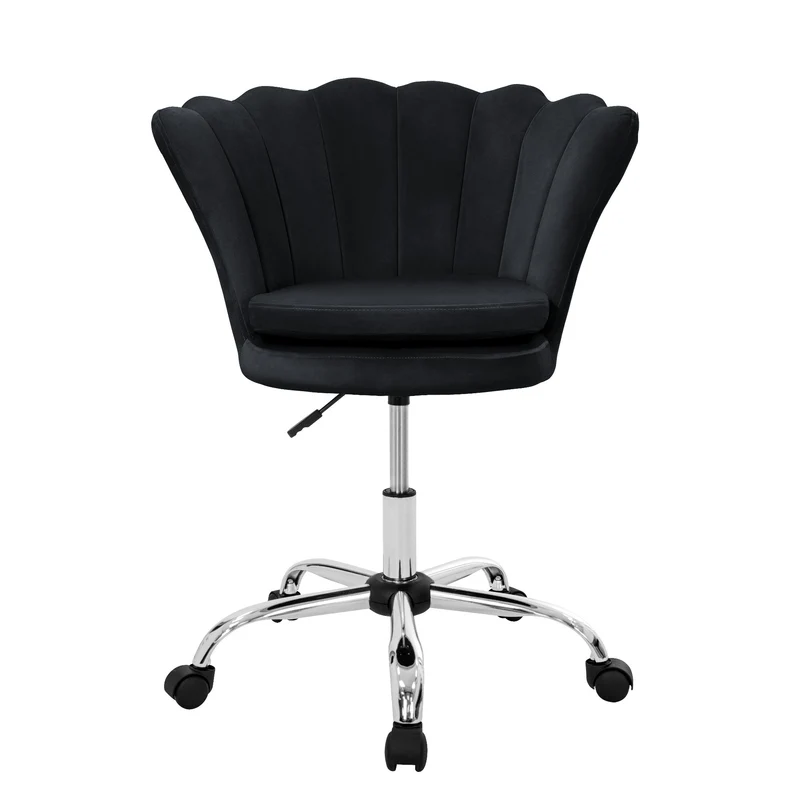 Bürostuhl mit Rollen und Rückenlehne Muscheldesign 68x68 cm Schwarz aus Samt Schminktisch Stuhl ML-Design