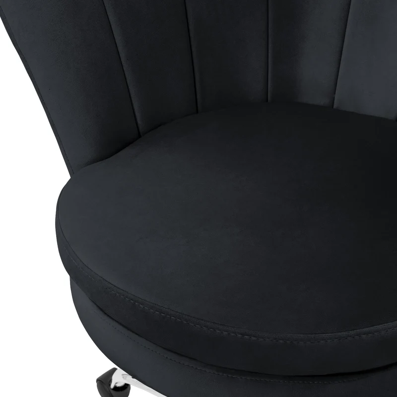 Bürostuhl mit Rollen und Rückenlehne Muscheldesign 68x68 cm Schwarz aus Samt Schminktisch Stuhl ML-Design