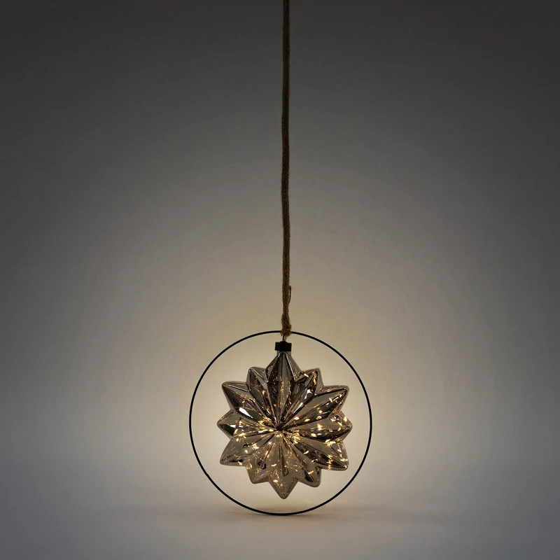 LED Weihnachtsstern Ø18 cm Grau aus Metall mit warmweißen LEDs
