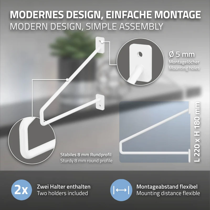 Wandkonsole Regalhalterung 2er Set 220 x 180 mm Weiß aus Stahl ML-Design